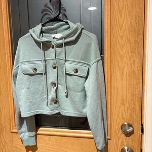 Women’s Hippie Rose Light Green Knit Sweater slightly cropped